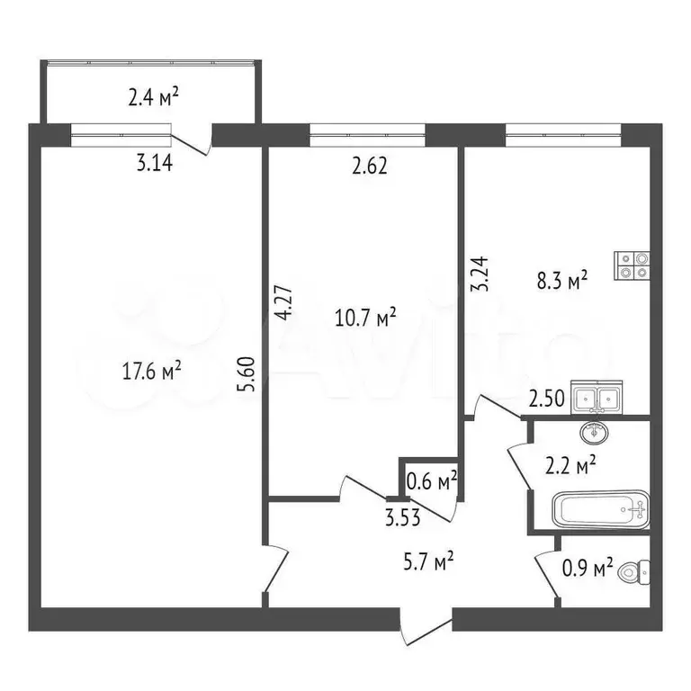 2-к. квартира, 49 м, 2/4 эт. - Фото 0