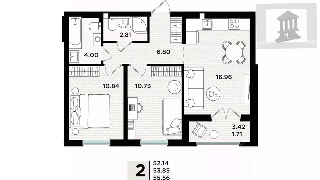 Студия Калининградская область, Пионерский ул. Рензаева, 4 (55.55 м) - Фото 1