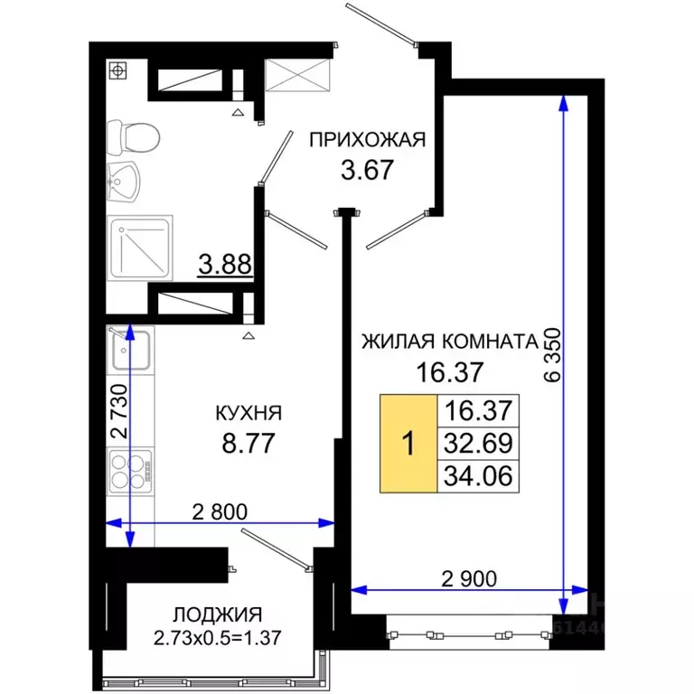 1-к кв. Ростовская область, Ростов-на-Дону Нефтекачка кв-л, Октябрь ... - Фото 0