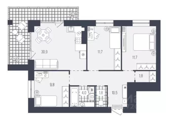 3-к кв. Брянская область, Брянск ул. Некрасова, 20Б (80.3 м) - Фото 1