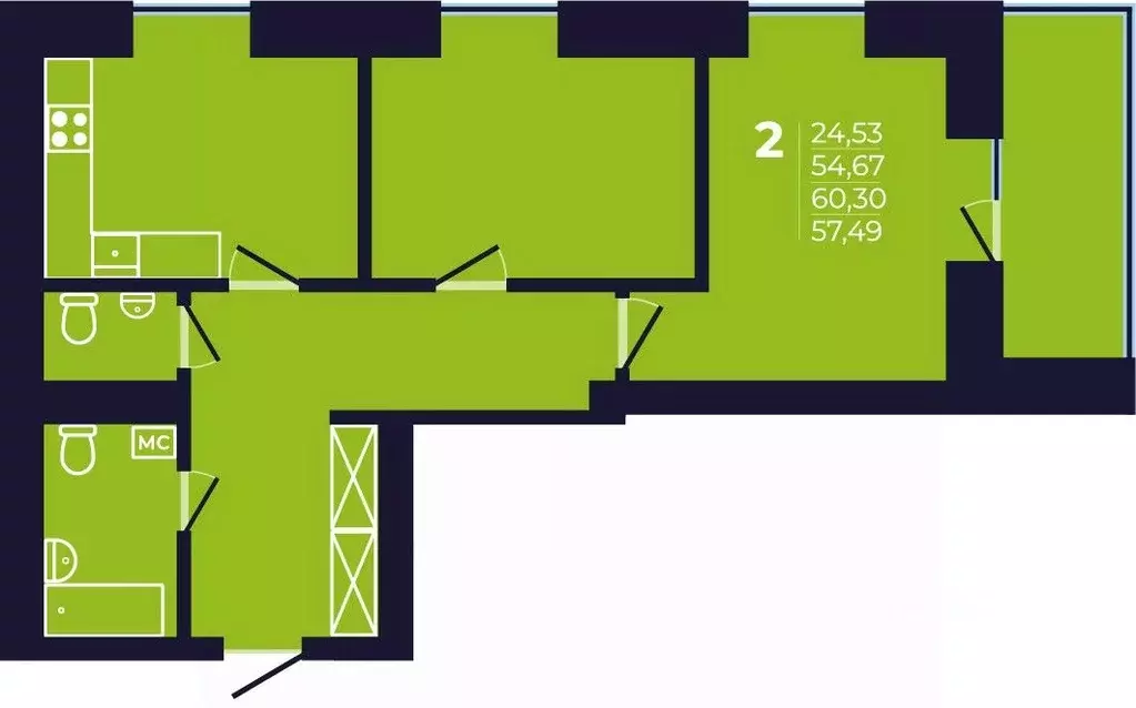 2-к кв. Башкортостан, Уфа ул. Михаила Зайцева, 6 (57.2 м) - Фото 1