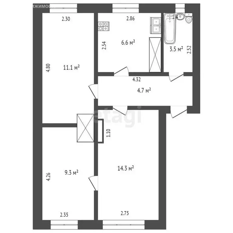 3-комнатная квартира: Выкса, Клубная улица, 13 (49.5 м) - Фото 0