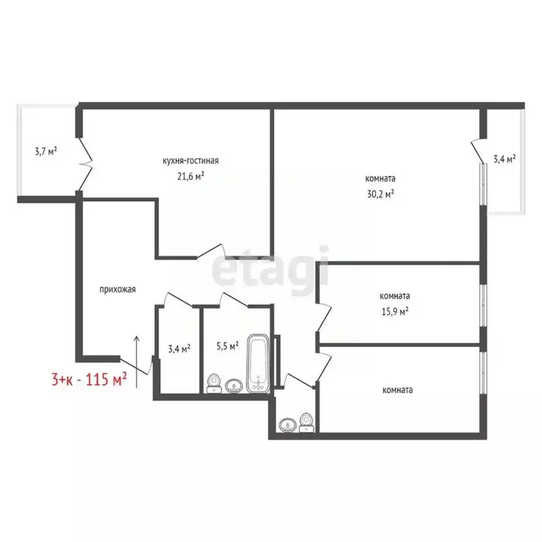 3-к кв. Свердловская область, Екатеринбург ул. Гагарина, 35А (115.0 м) - Фото 1