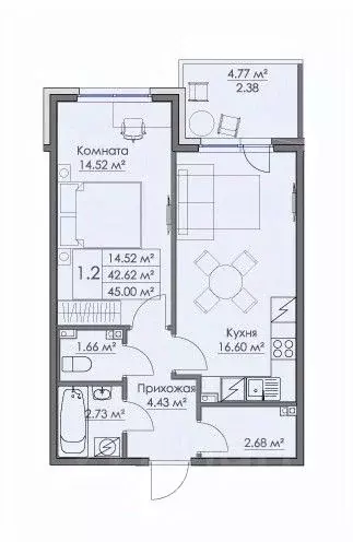 1-к кв. Ленинградская область, Выборг наб. Адмирала Чичагова, 10 (45.0 ... - Фото 1