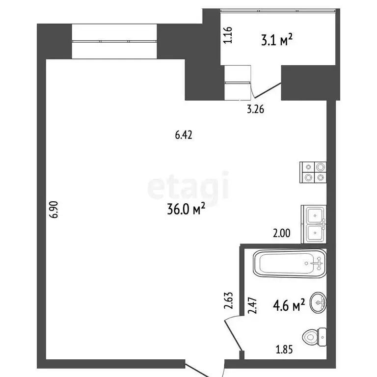 2-комнатная квартира: Омск, улица А.Н. Кабанова, 2 (42.2 м) - Фото 1