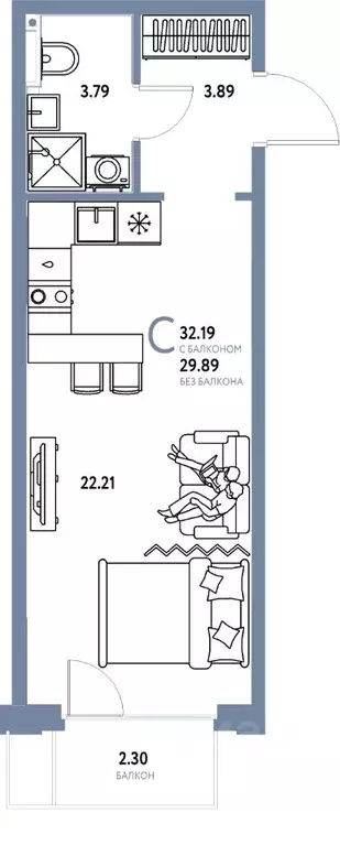 Студия Тюменская область, Тюмень ул. 50 лет Октября, 61к1 (32.19 м) - Фото 1