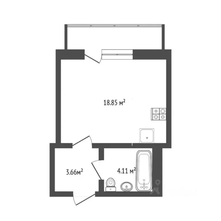 Студия Тюменская область, Тюмень ул. Константина Посьета, 8 (26.0 м) - Фото 1