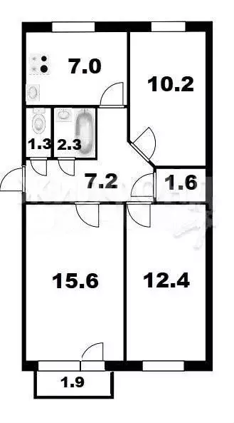 3-к. квартира, 57,6 м, 3/5 эт. - Фото 0