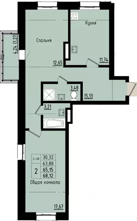 2-к кв. Саха (Якутия), Покровск ул. Орджоникидзе, 68 (65.15 м) - Фото 1