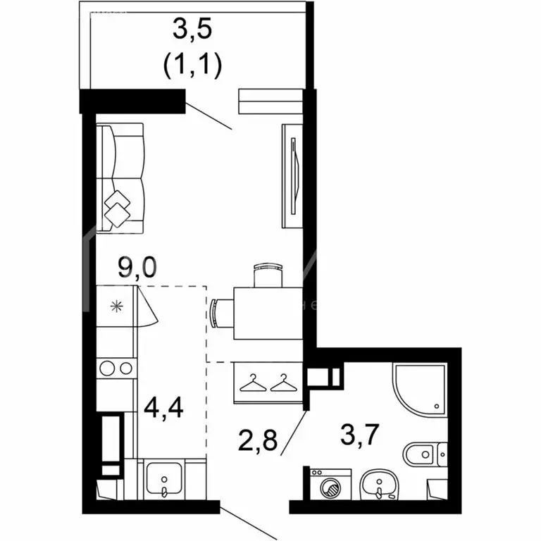1-комнатная квартира: Сочи, улица Искры, 66/10 (21 м) - Фото 0