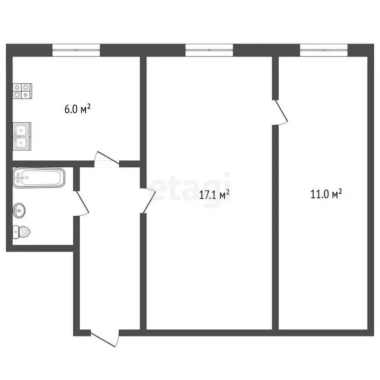 2-комнатная квартира: Дубна, улица Курчатова, 21 (40.8 м) - Фото 1