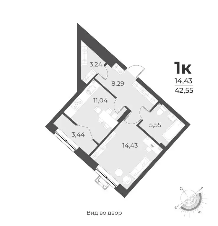 1-комнатная квартира: Новосибирск, улица Лобачевского, 51/1 (42.6 м) - Фото 0