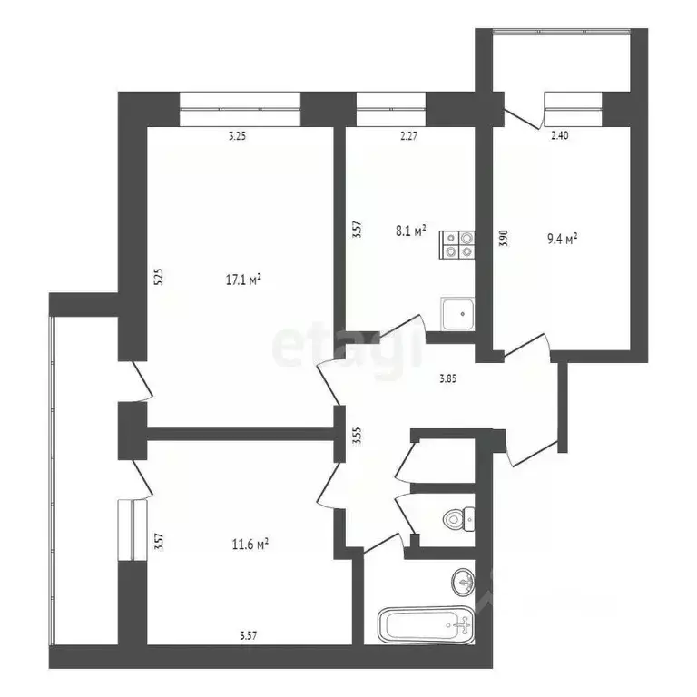 3-к кв. Коми, Сыктывкар ул. Морозова, 131 (58.5 м) - Фото 1