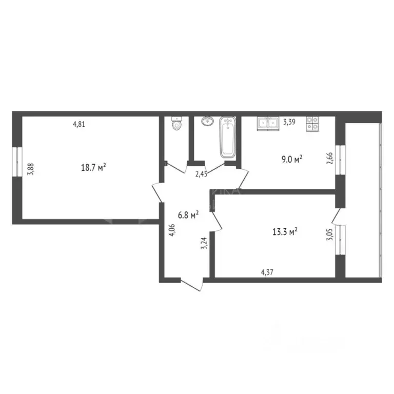 2-к кв. Тюменская область, Тюмень ул. Шишкова, 16/1 (51.0 м) - Фото 1