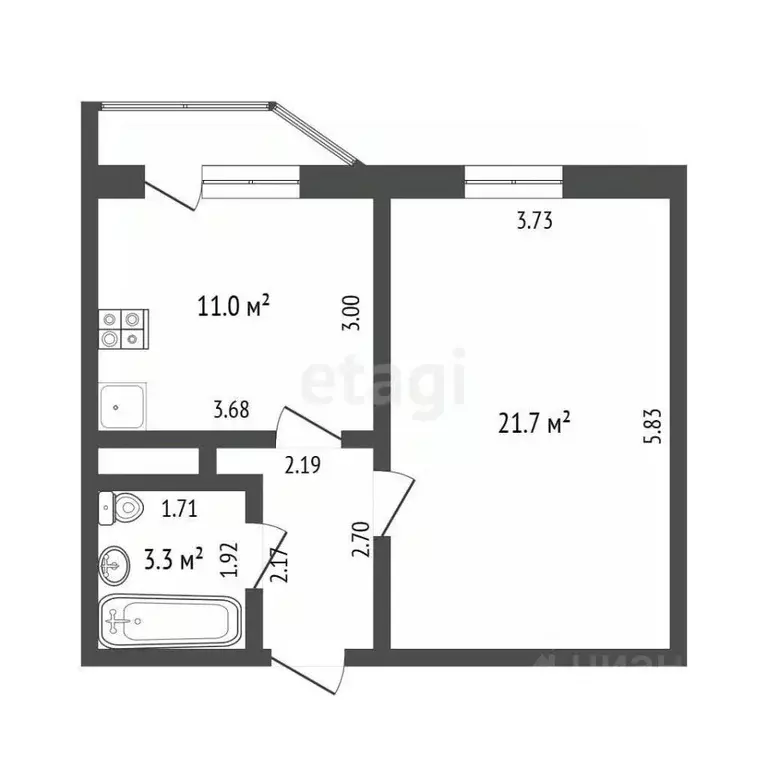 1-к кв. Тюменская область, Тюмень ул. Арктическая, 7к2 (42.0 м) - Фото 2
