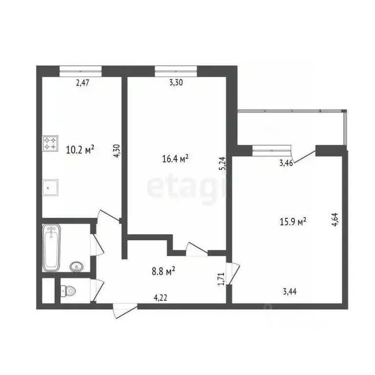 2-к кв. Санкт-Петербург Парашютная ул., 22К1 (55.0 м) - Фото 2