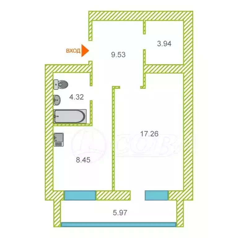 1-комнатная квартира: Тобольск, 10-й микрорайон, 9А (43.5 м) - Фото 2