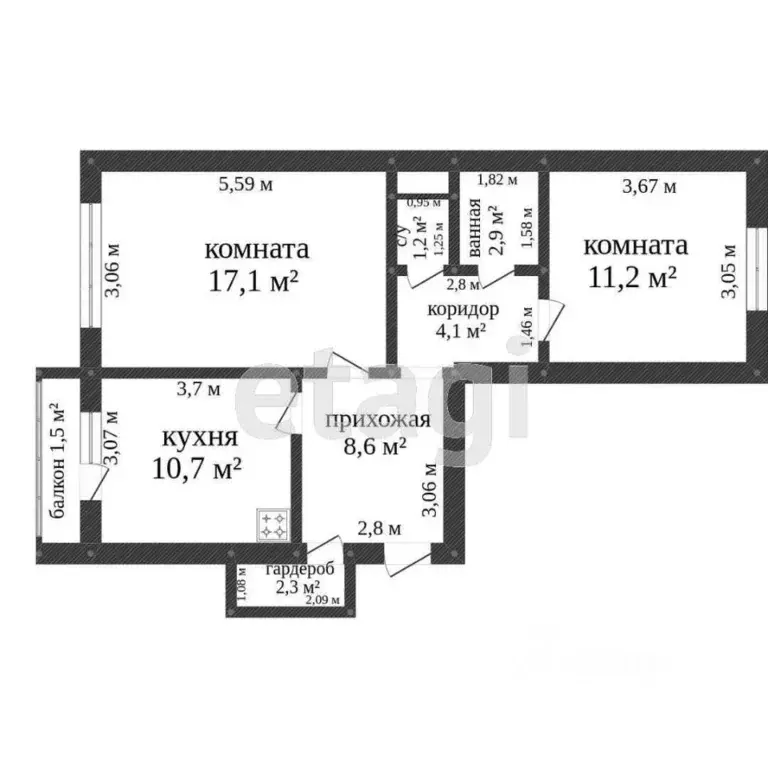 2-к кв. Костромская область, Кострома Бульварная ул., 23к2 (57.9 м) - Фото 1