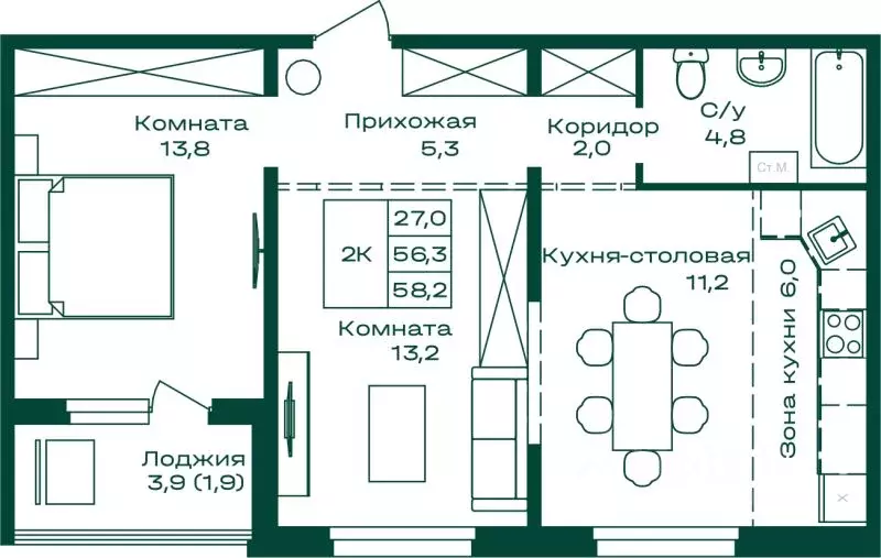 2-к кв. Алтай, Майминский район, с. Майма Алтайская ул., 2к4 (58.2 м) - Фото 1