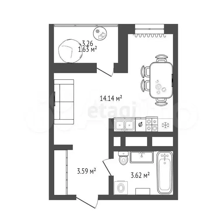 Квартира-студия, 24 м, 3/17 эт. - Фото 0