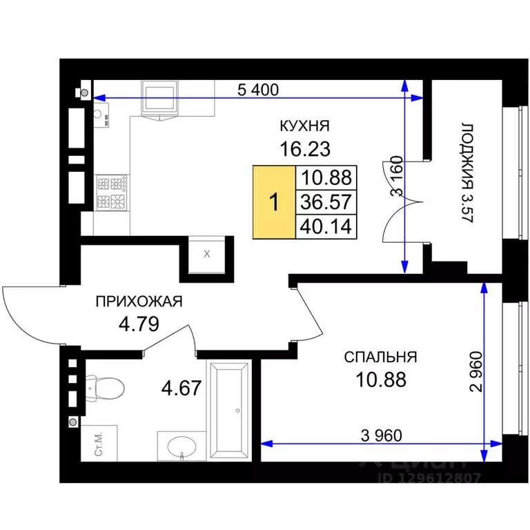 1-к кв. Калининградская область, Гурьевск Включи жилой комплекс (40.14 ... - Фото 1
