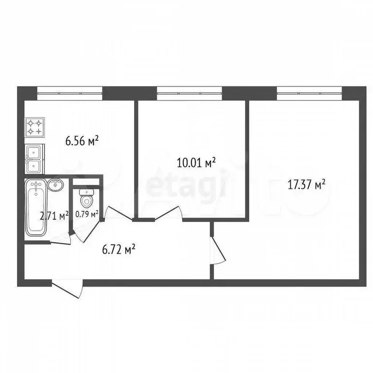 2-к. квартира, 44,2 м, 2/9 эт. - Фото 0