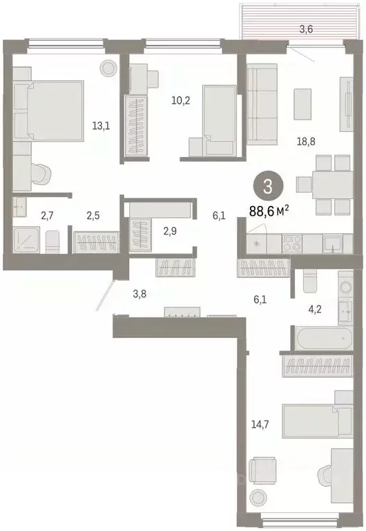 3-к кв. Омская область, Омск  (88.6 м) - Фото 2