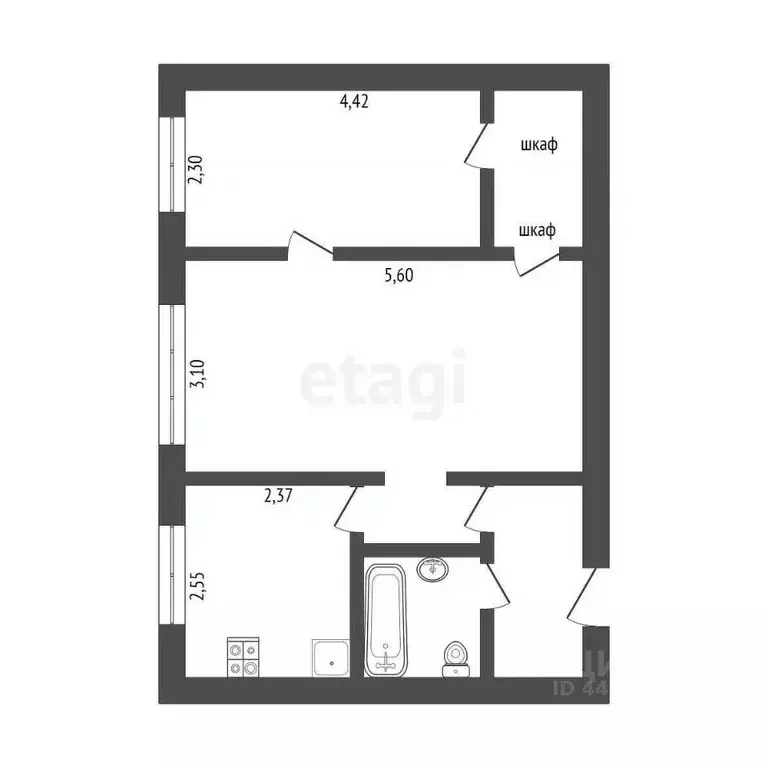 2-к кв. Челябинская область, Челябинск ул. Кирова, 2 (41.9 м) - Фото 1