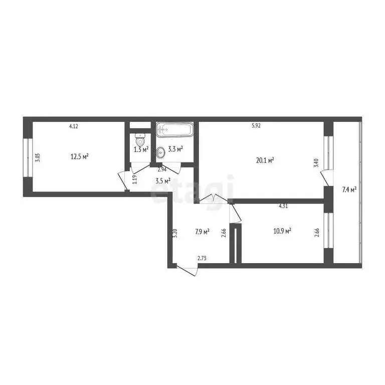 2-комнатная квартира: Томск, Нефтяная улица, 7 (59.5 м) - Фото 1
