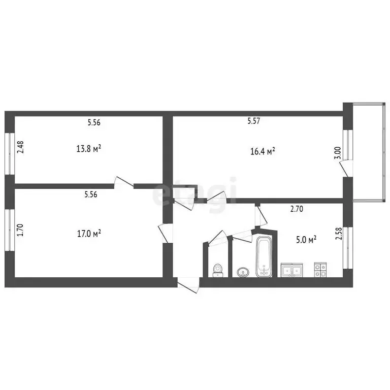 3-комнатная квартира: Муром, улица Энгельса, 3 (60.3 м) - Фото 1