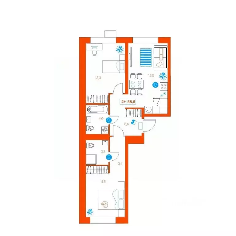 2-к кв. Тюменская область, Тюмень ул. Ветеранов Труда, 36к1 (58.6 м) - Фото 0