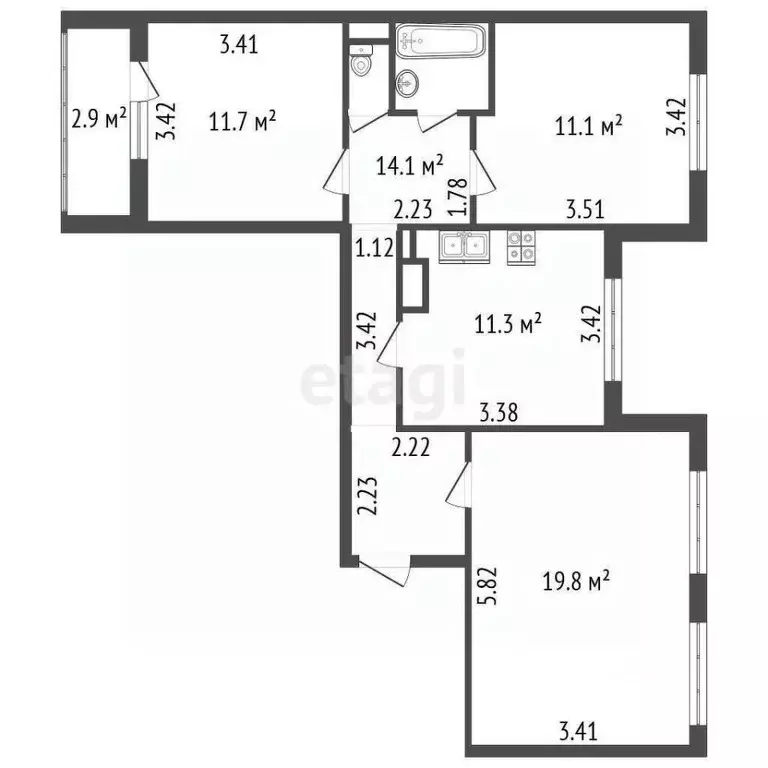 3-к кв. Санкт-Петербург ул. Димитрова, 29К1 (71.6 м) - Фото 1