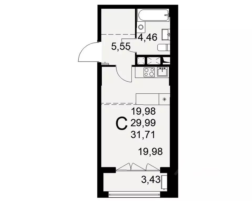 1-к кв. Тульская область, Тула ул. Коминтерна, 44 (31.71 м) - Фото 1