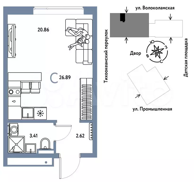 Квартира-студия, 26,9 м, 3/20 эт. - Фото 0