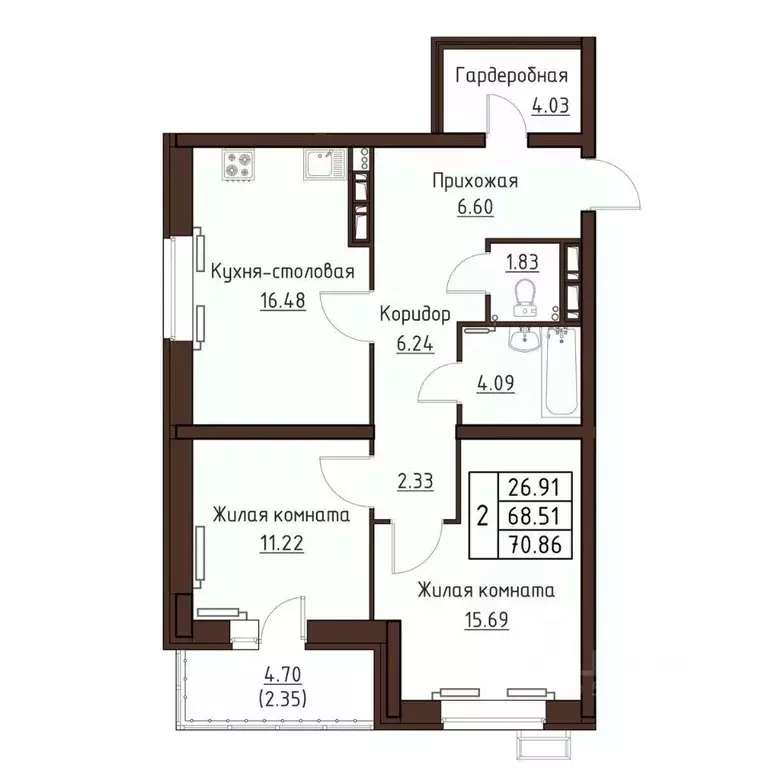 2-к кв. Орловская область, Орел ул. Левый Берег реки Оки, 21к1 (70.86 ... - Фото 0