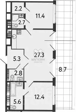 Свободной планировки кв. Санкт-Петербург Миргородская ул., 1 (78.4 м) - Фото 2