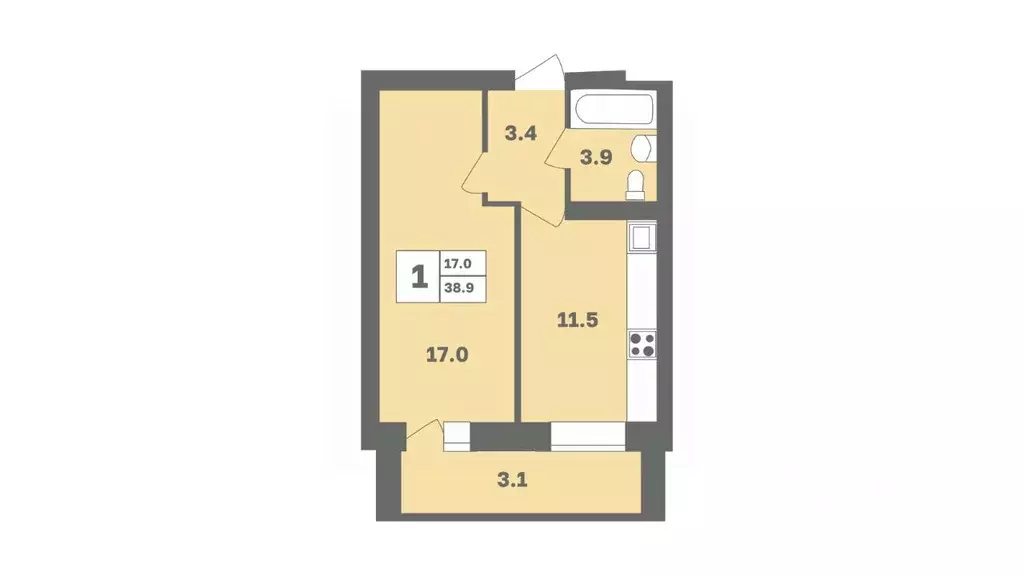 1-к кв. Башкортостан, Уфа Дагестанская ул., лит11 (38.9 м) - Фото 1