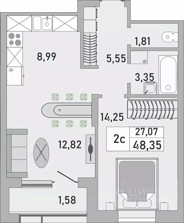 2-к кв. Башкортостан, Уфа Бакалинская ул., 9/1 (48.35 м) - Фото 1