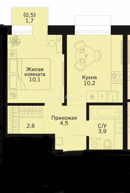 1-комнатная квартира: Благовещенск, улица Чехова, 2 (31.2 м) - Фото 1