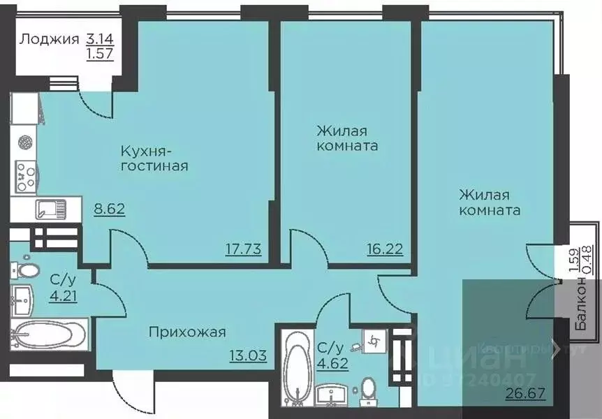 2-к кв. Воронежская область, Воронеж ул. Ломоносова, 116В (93.15 м) - Фото 0