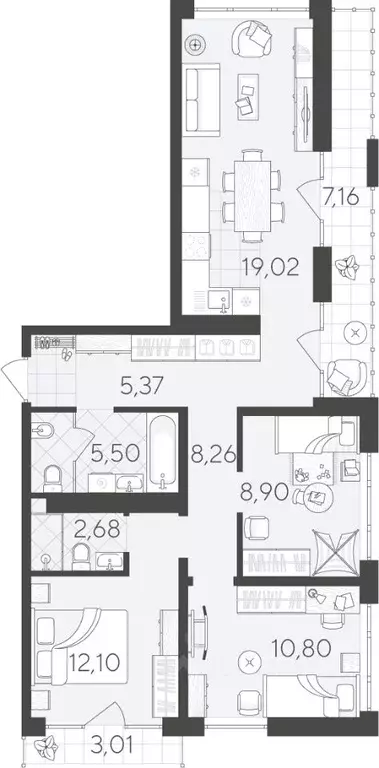 3-к кв. Тюменская область, Тюмень ул. Василия Малкова, 12 (82.87 м) - Фото 0