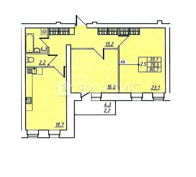 2-комнатная квартира: Вологда, Комсомольская улица, 35А (82 м) - Фото 0