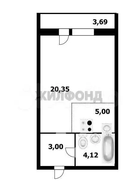 Квартира-студия, 33,6 м, 6/10 эт. - Фото 0