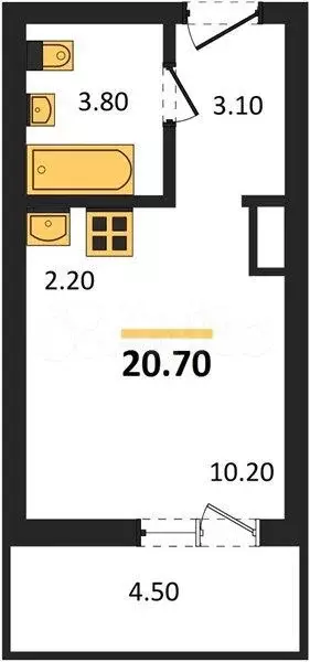 Квартира-студия, 20,7 м, 9/17 эт. - Фото 0