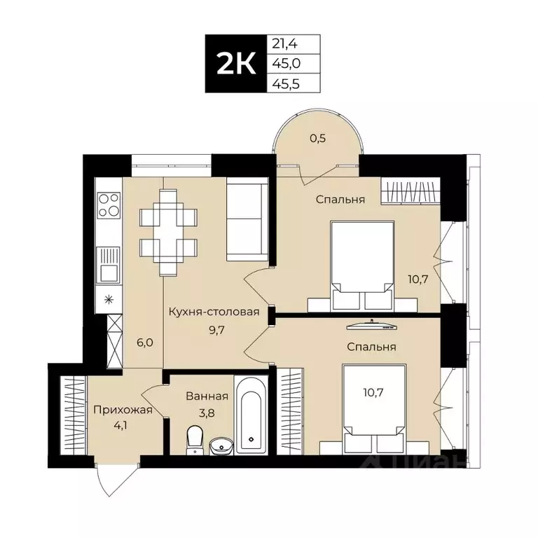 2-к кв. Башкортостан, Уфа ул. Ленина, 192 (45.5 м) - Фото 1