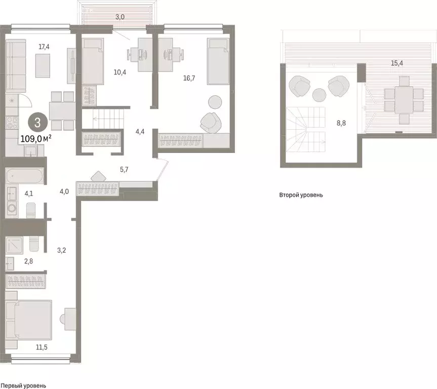 3-комнатная квартира: Тюмень, Мысовская улица, 26к1 (109 м) - Фото 1