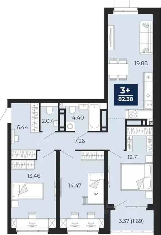 3-к кв. Тюменская область, Тюмень ул. Арктическая, 12 (80.69 м) - Фото 0