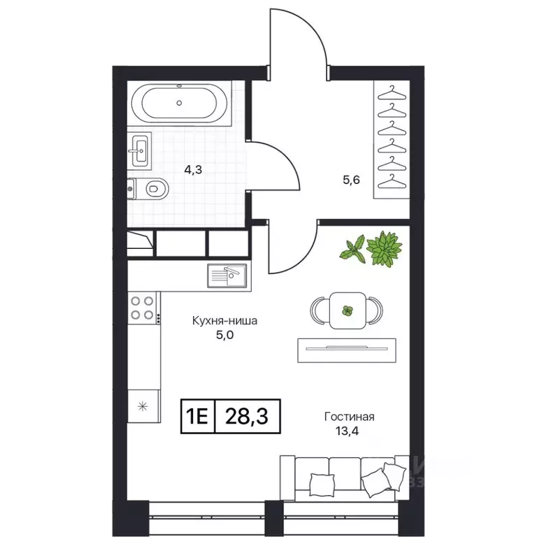 Студия Московская область, Пушкино Пушкино Град жилой комплекс (28.2 ... - Фото 0