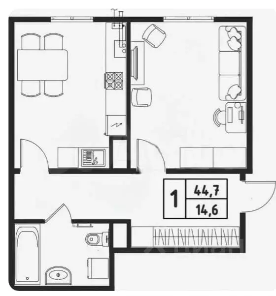 1-к кв. Волгоградская область, Городищенский район, Царицынское с/пос, ... - Фото 1