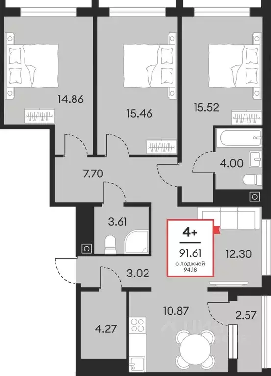4-к кв. Ханты-Мансийский АО, Нефтеюганск ул. Нефтяников, 48А (91.61 м) - Фото 1
